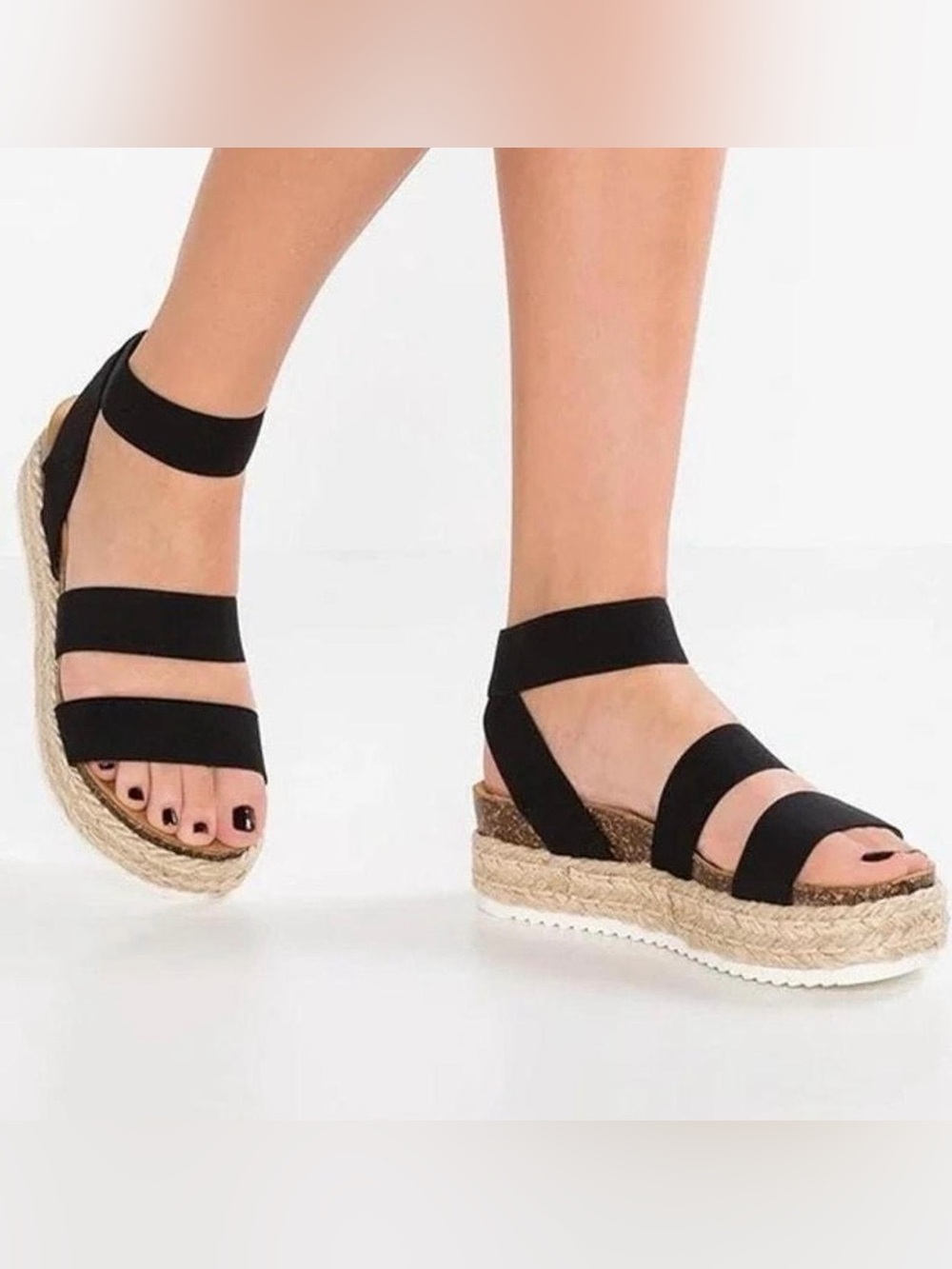 Steve Madden Black Bandi Platform Wedge Sandals - Picture 1 of 10